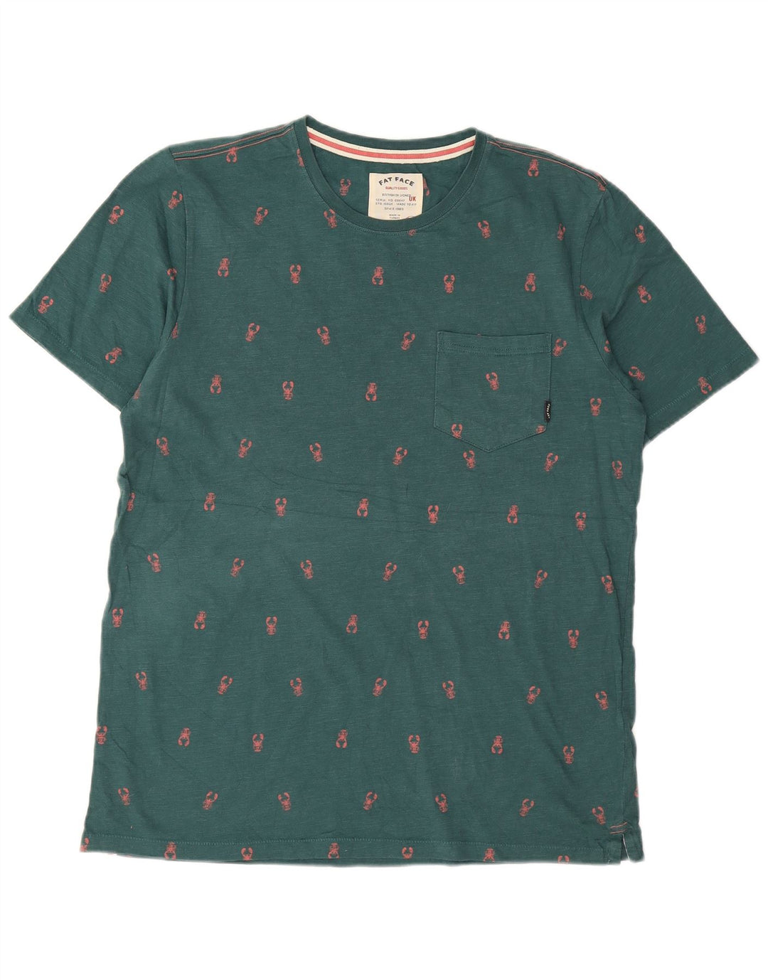 Camiseta masculina Fat Face Top grande algodão manchado verde