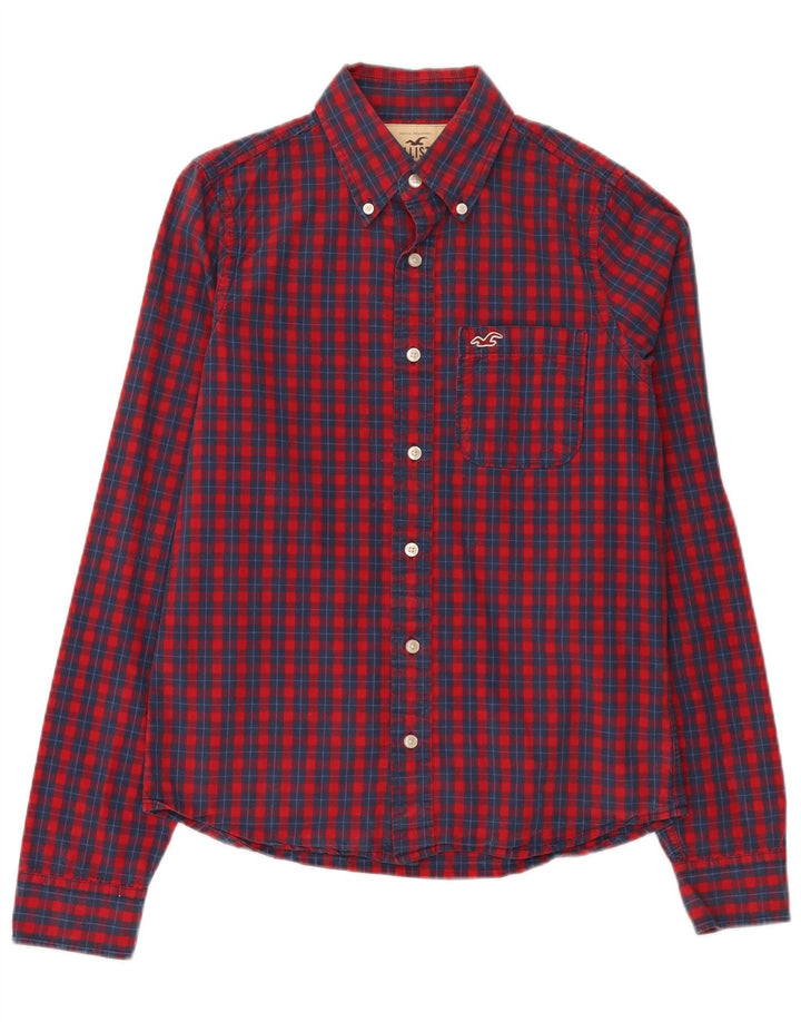 Camisa masculina Hollister de algodão xadrez vermelho médio
