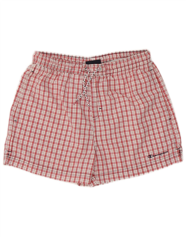 CHAMPION Boys Swimming Shorts 13-14 Years XL Red Check Polyester
