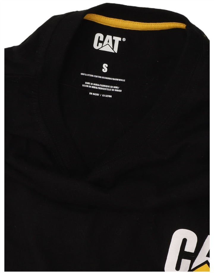 CAT Mens Graphic Top Manga Longa Pequeno Algodão Preto