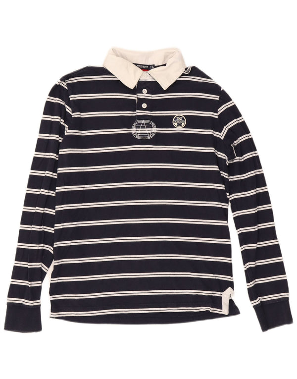 Camisa polo masculina de rugby de manga comprida North Sails grande listrada azul marinho