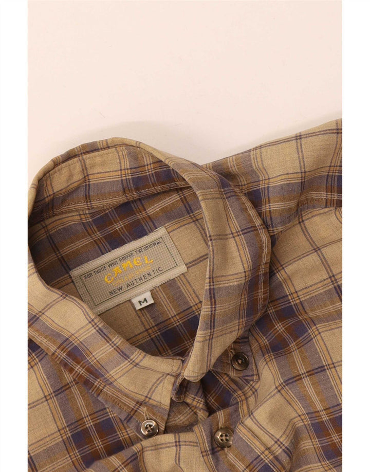 Camel Camisa masculina de flanela xadrez bege médio
