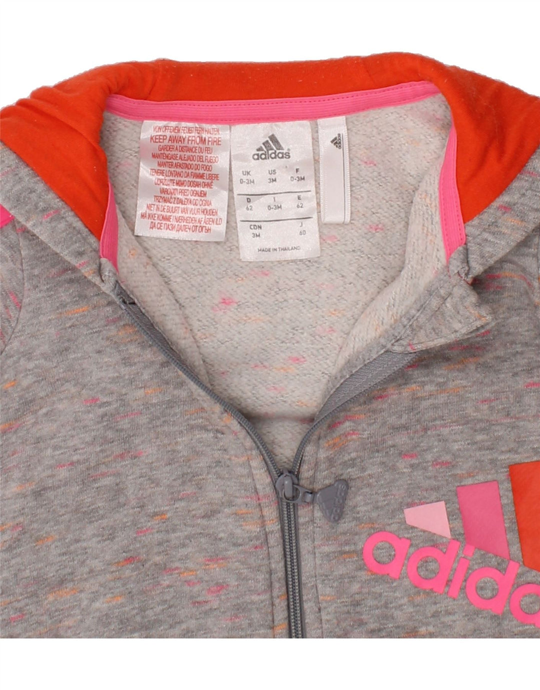 ADIDAS Baby Girls Graphic Zip Hoodie Sweater 0-3 Months Grey Flecked Vintage Adidas and Second-Hand Adidas from Messina Hembry 