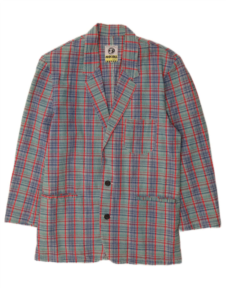 Jaqueta blazer masculina VINTAGE com 2 botões Reino Unido 38 algodão xadrez verde médio
