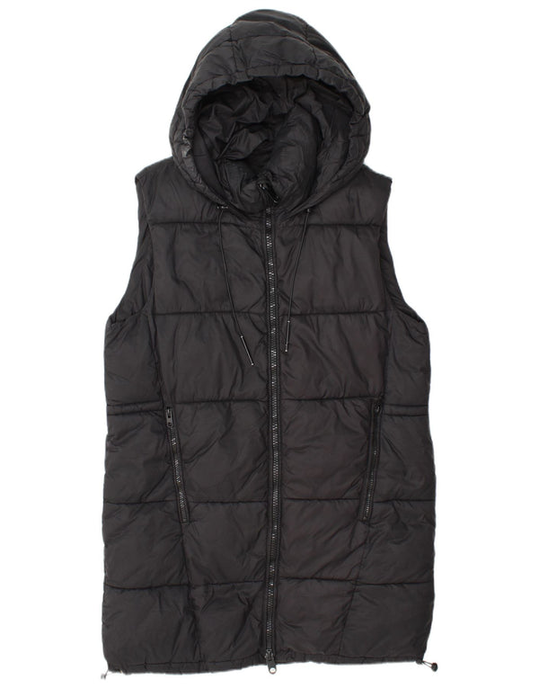Zara Womens Longline Hooded Gilet UK 14 Médio Preto Poliéster