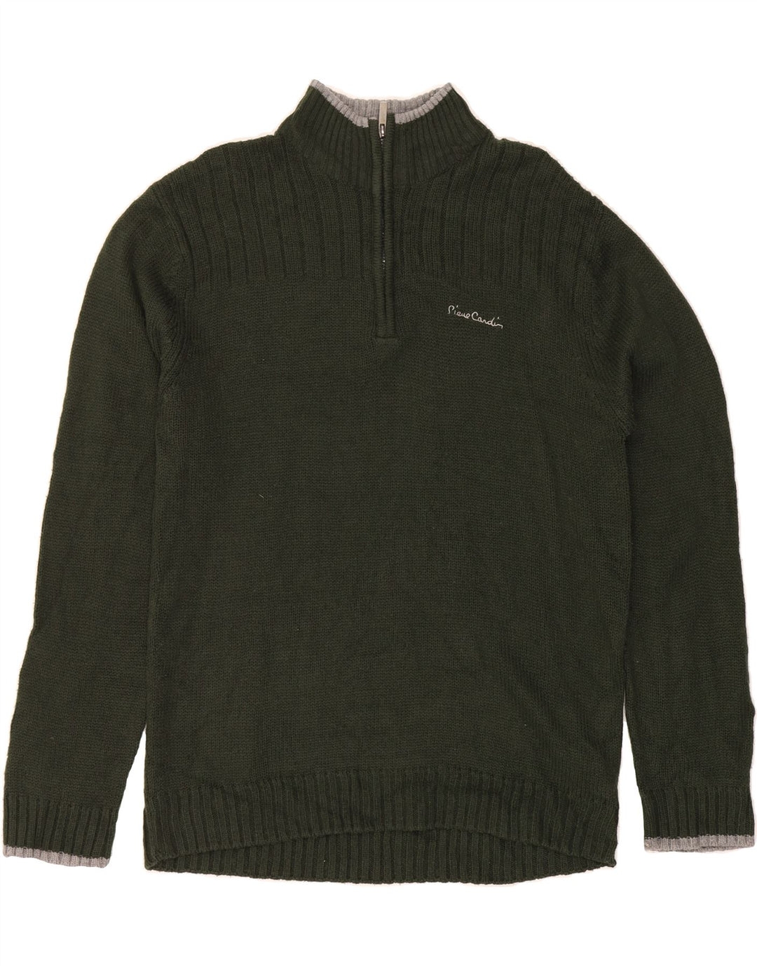 PIERRE CARDIN Mens Zip Neck Jumper Sweater Large Green Acrylic Vintage Pierre Cardin and Second-Hand Pierre Cardin from Messina Hembry 