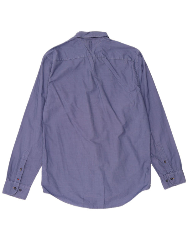 Tommy Hilfiger Camisa masculina New York Fit grande algodão listrado azul