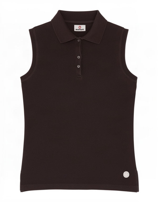 Camisa polo feminina sem mangas Murphy & Nye UK 8 pequena poliéster preta