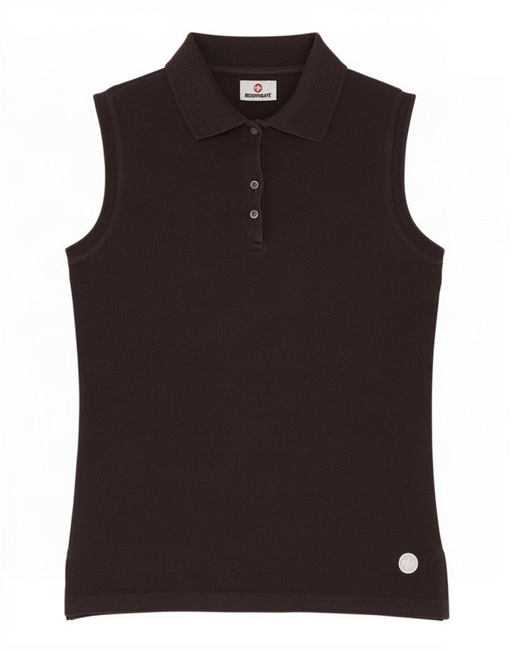 Camisa polo feminina sem mangas Murphy & Nye UK 8 pequena poliéster preta