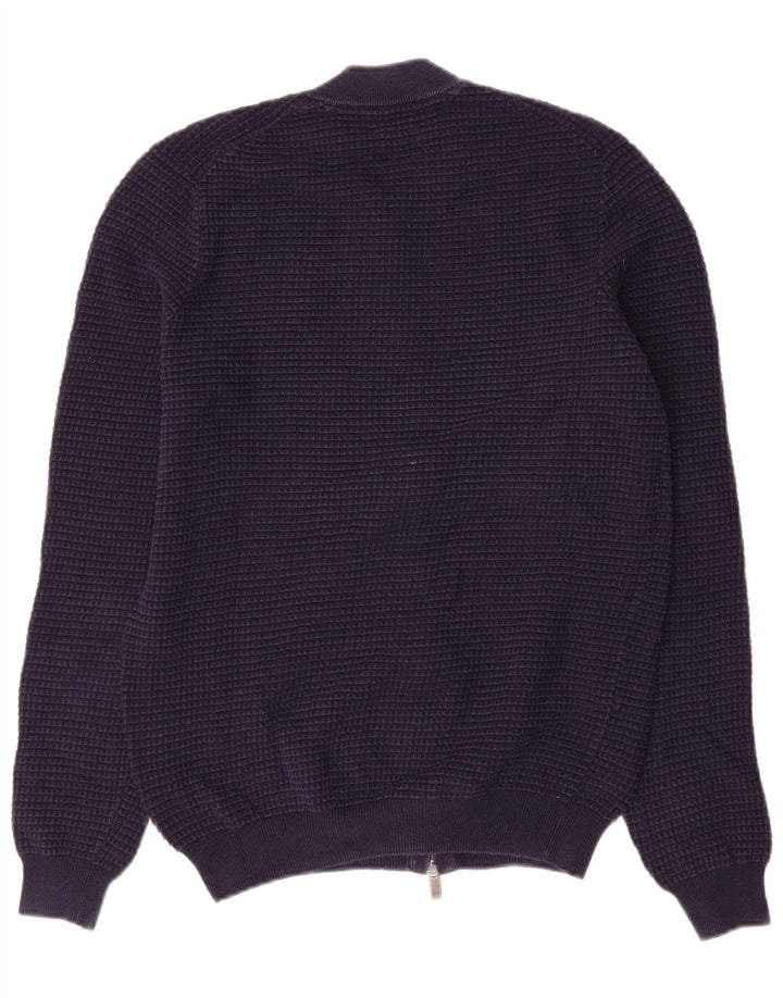 Suéter cardigã masculino Massimo Dutti de algodão azul marinho médio