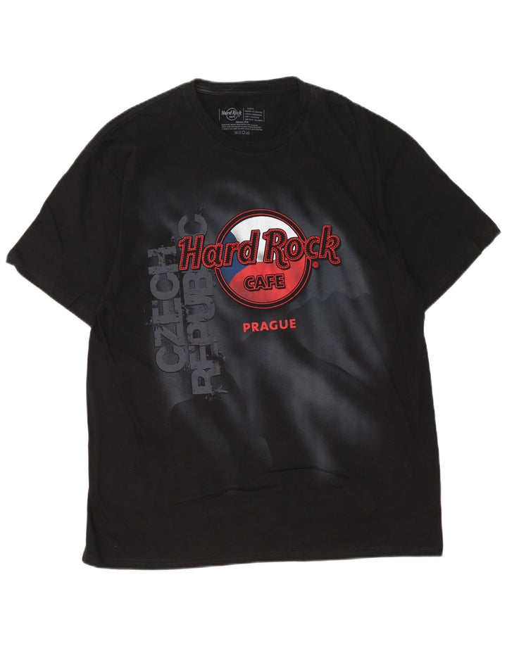 Camiseta masculina Hard Rock Cafe Praga com estampa gráfica grande de algodão preto