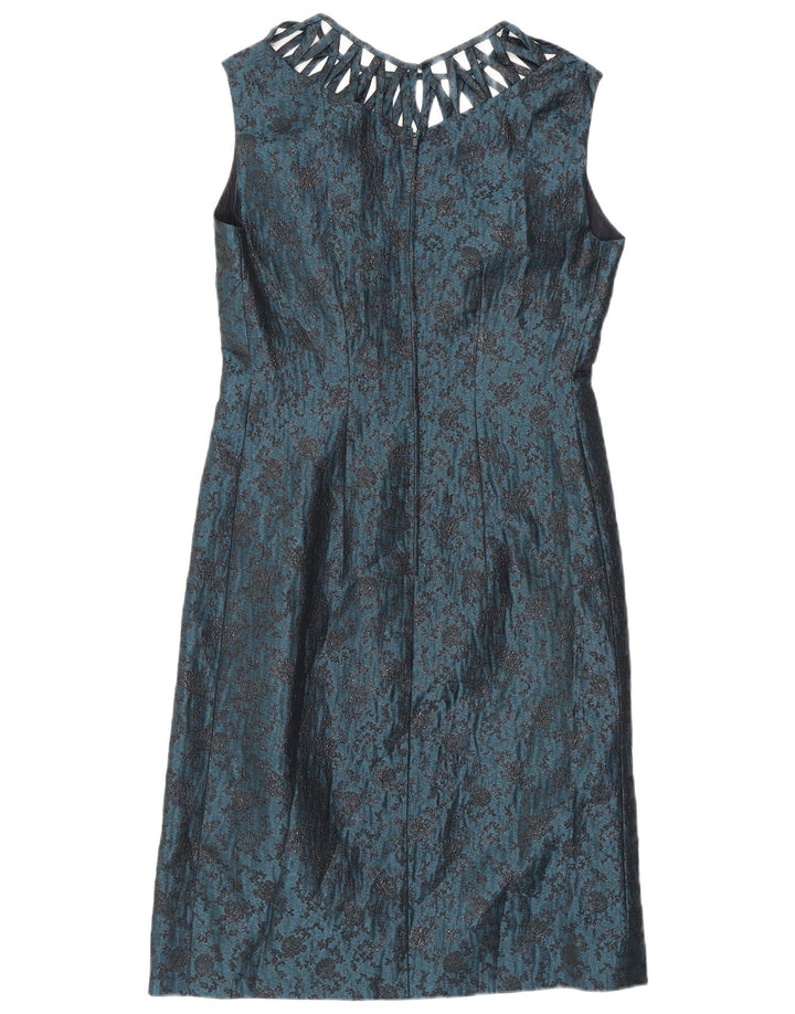 Conjunto feminino vintage de 2 botões e 2 peças Reino Unido 12 floral azul médio