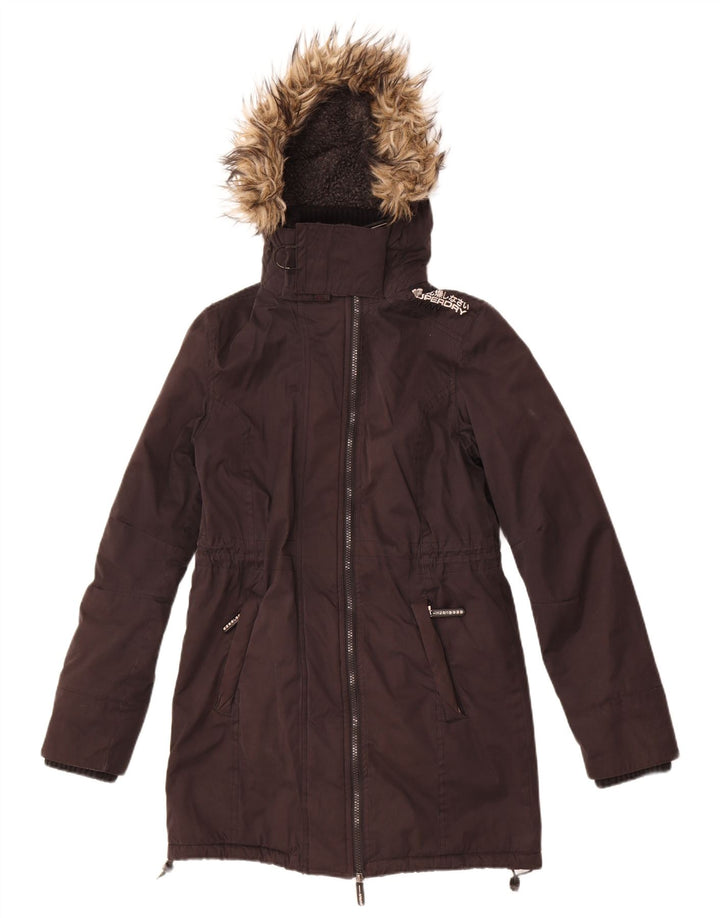 Casaco corta-vento com capuz feminino Superdry UK 10 poliéster preto pequeno