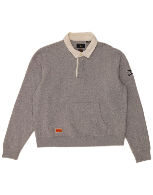 Suéter Superdry feminino com gola polo oversized UK 12 cinza médio
