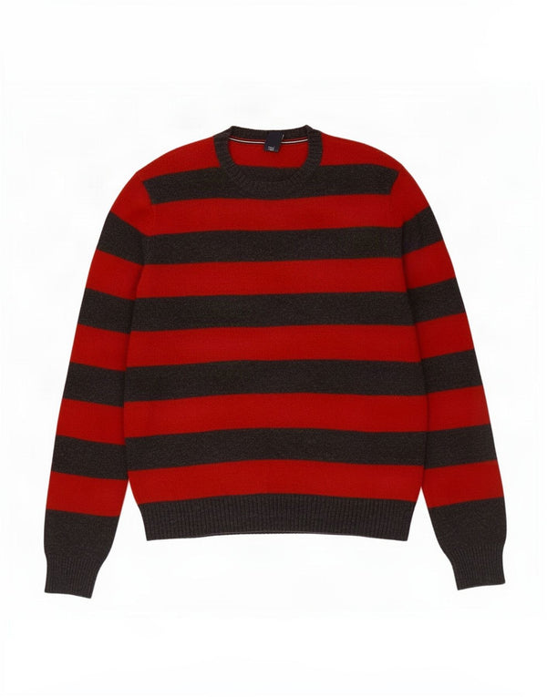 Suéter masculino Gap com gola redonda, pequeno algodão listrado vermelho