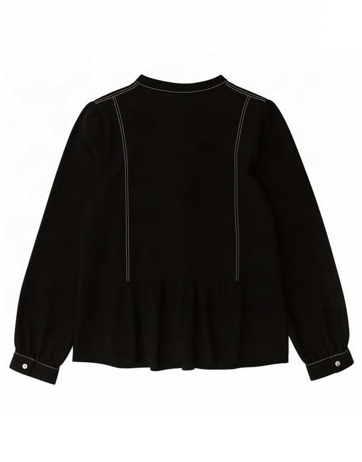 Blusa feminina de manga comprida Marks & Spencer Reino Unido 16 grande poliéster preto
