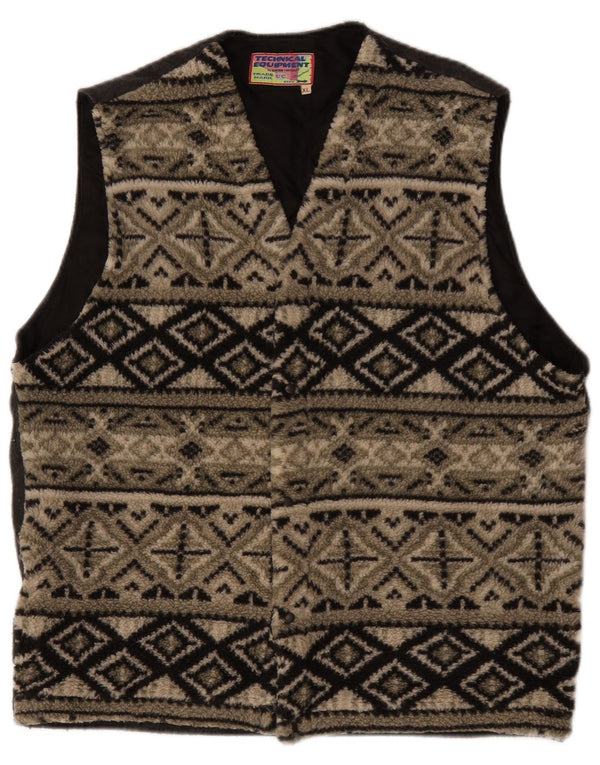 Vintage Mens Fleece Gilet UK 42 XL Poliéster Geométrico Bege