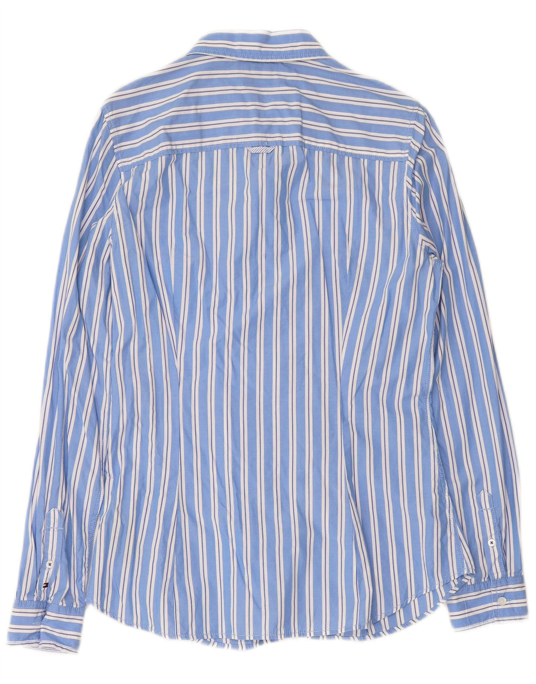 Camisa feminina TOMMY HILFIGER com babados na frente EUA 10 algodão listrado azul grande