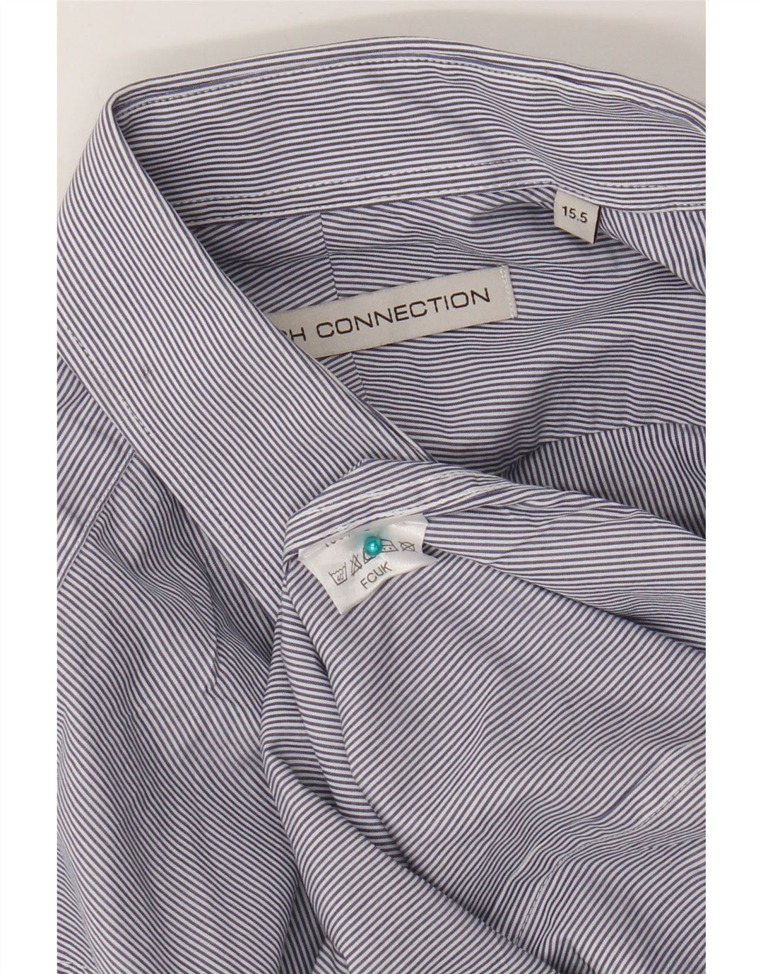 Camisa masculina French Connection tamanho 15,5 algodão listrado azul médio