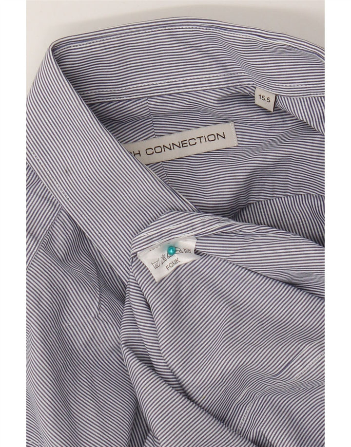 Camisa masculina French Connection tamanho 15,5 algodão listrado azul médio