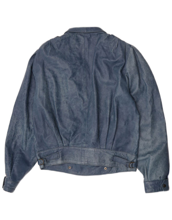 Jaqueta de couro feminina vintage IT 44 couro azul médio