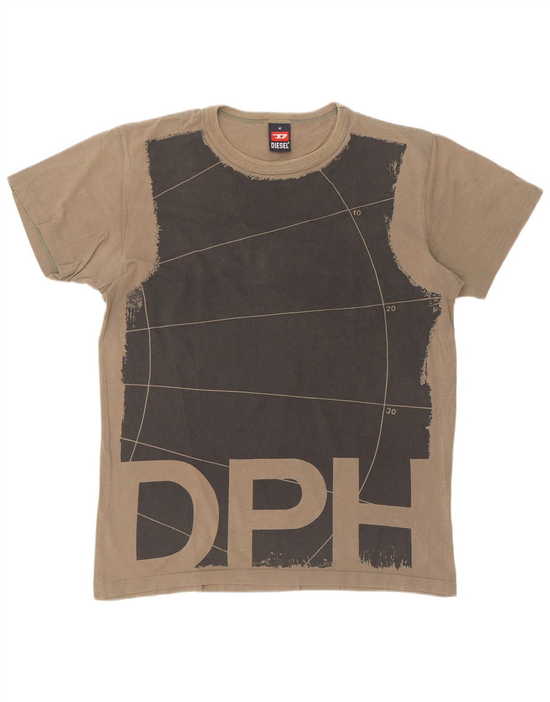 Diesel Camiseta masculina gráfica Top médio cáqui algodão colorblock