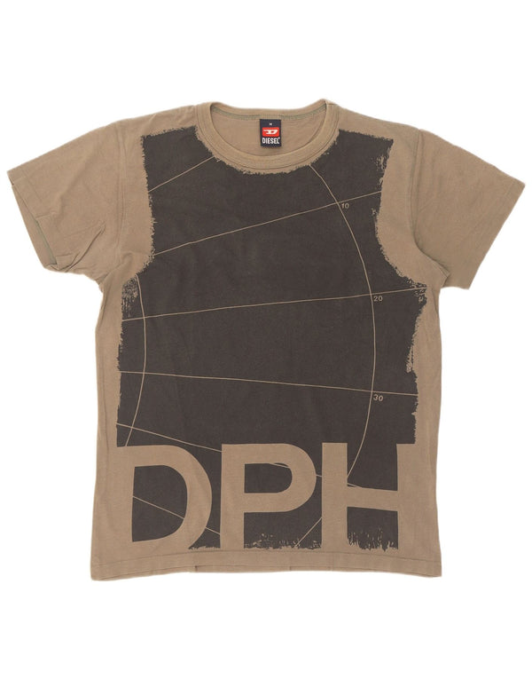 Diesel Camiseta masculina gráfica Top médio cáqui algodão colorblock