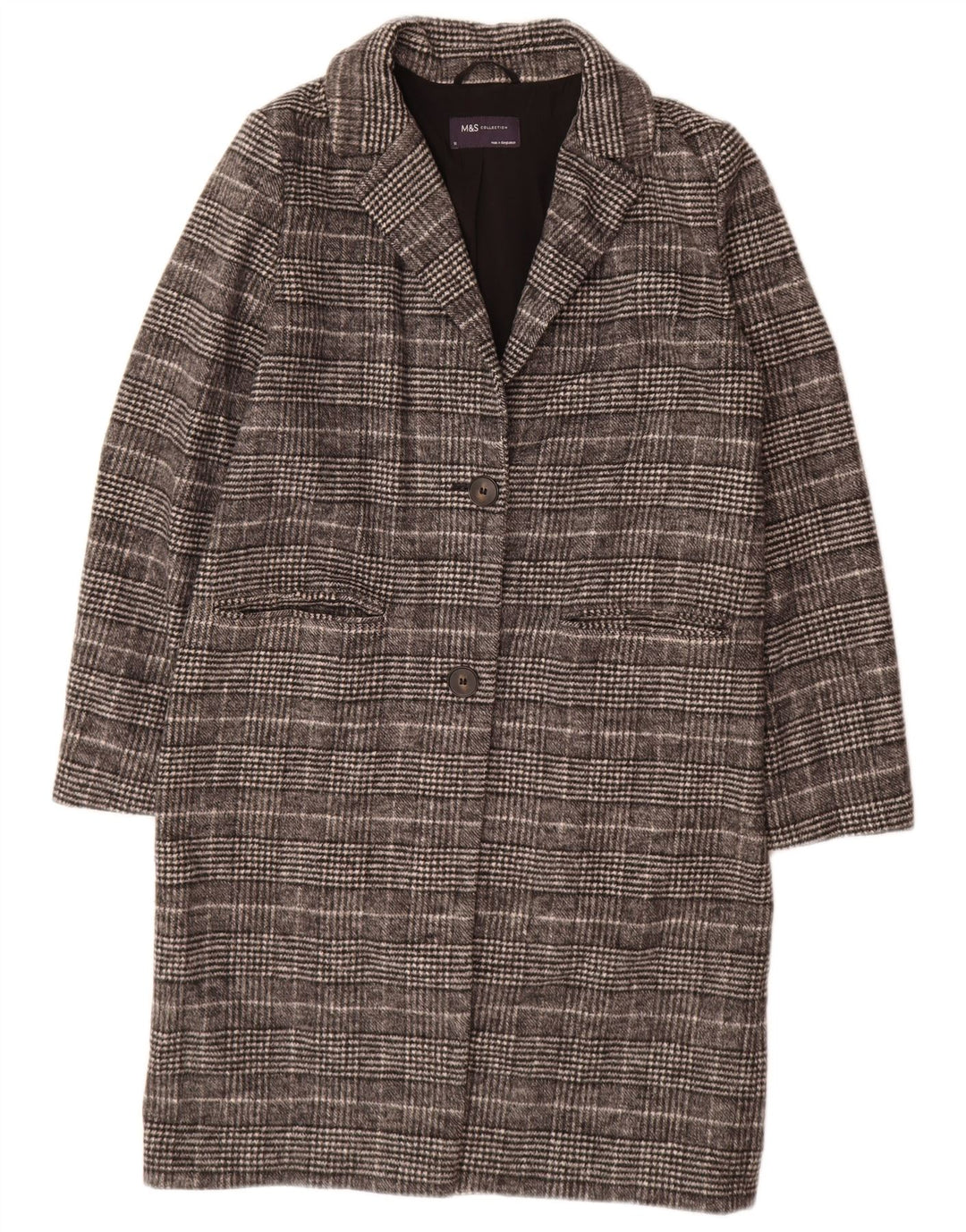 Sobretudo feminino oversized Marks & Spencer Reino Unido 10 pequeno xadrez preto