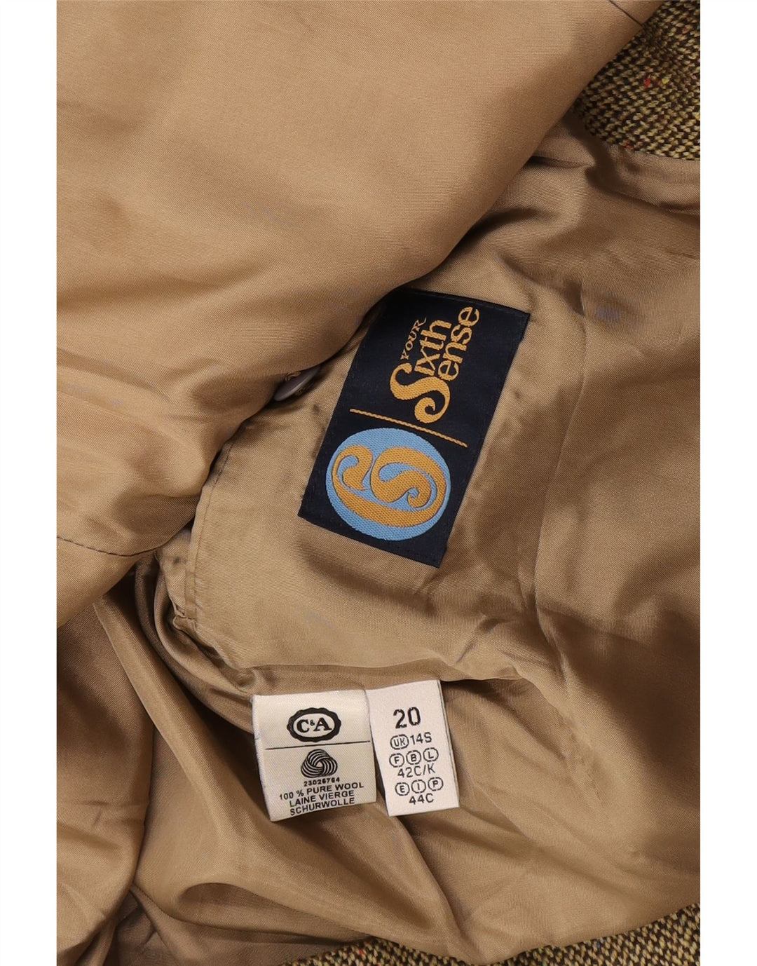 Jaqueta blazer feminina Your Sixth Sense Reino Unido 14 grande bloco colorido cáqui
