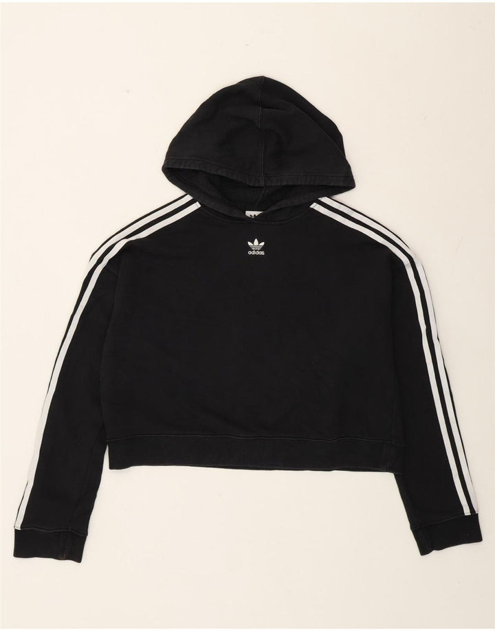 Adidas Womens Oversized Crop Hoodie Jumper Reino Unido 12 Médio Algodão Preto