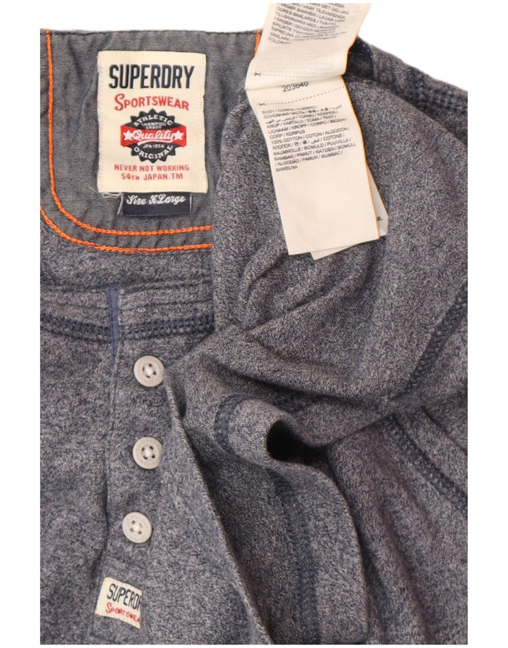 SUPERDRY Top masculino de manga comprida XL azul marinho algodão