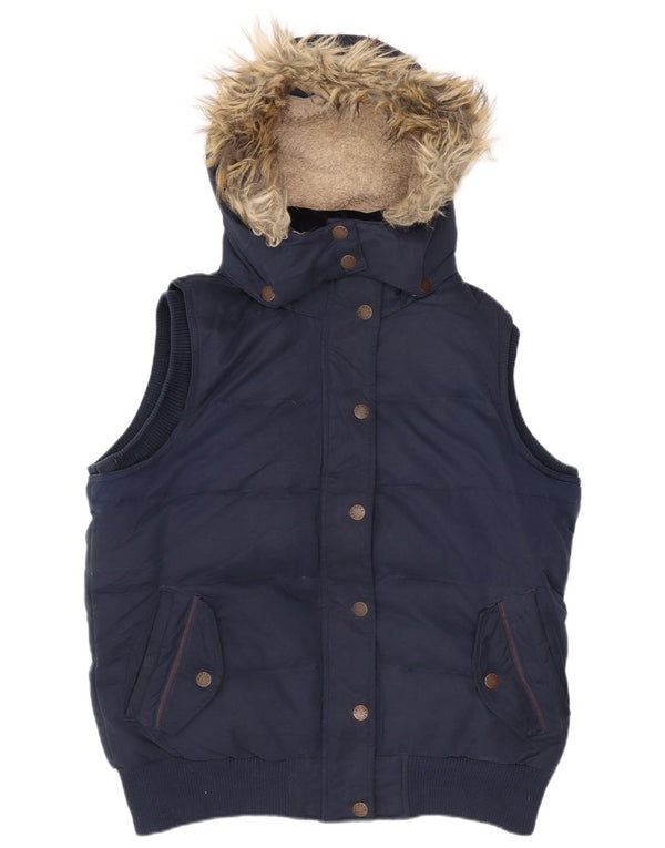 Fat Face Womens Hooded Padded Gilet UK 12 Medium Navy Blue Polyester