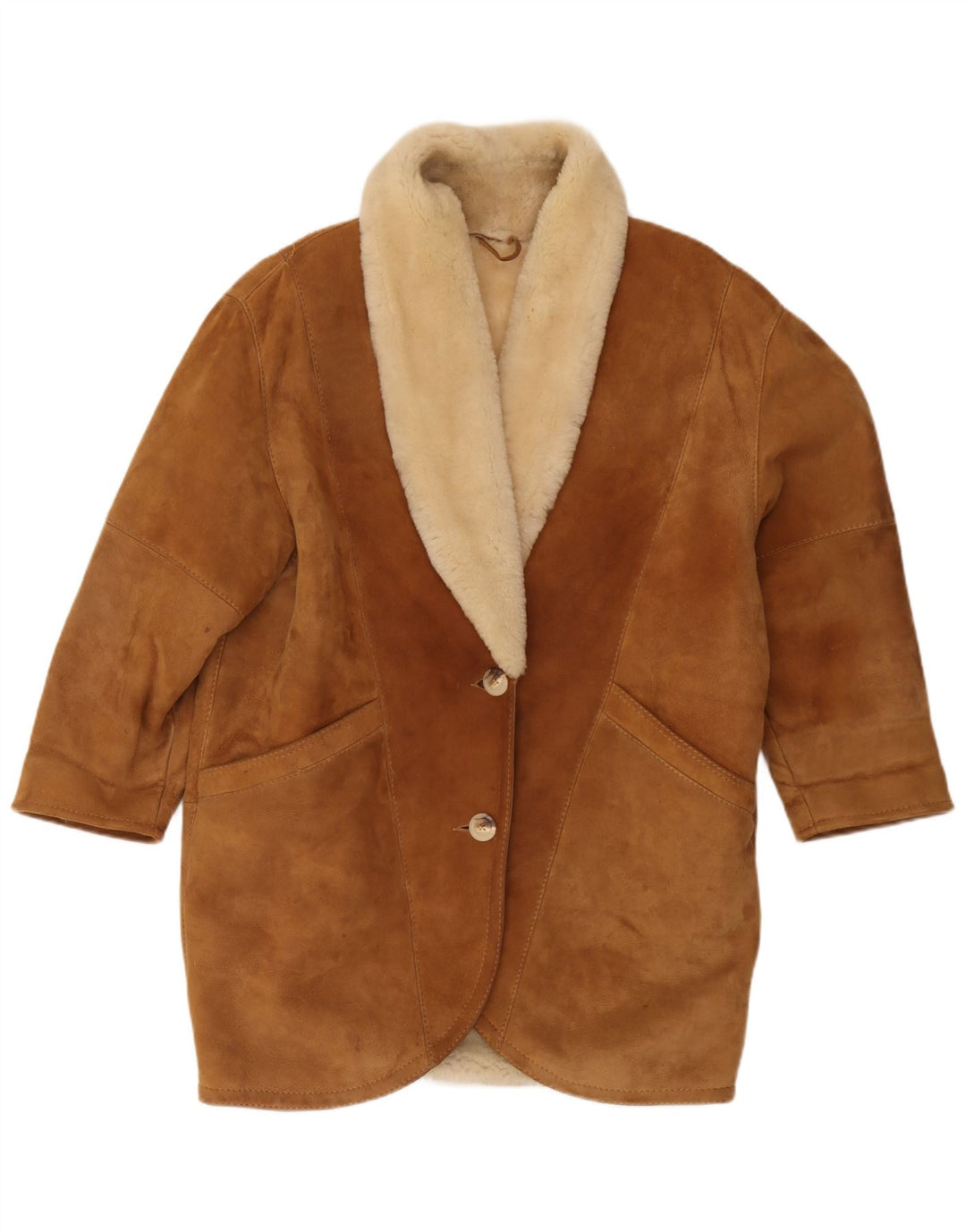 Casaco feminino vintage de corte grande IT 44 Shearling marrom médio