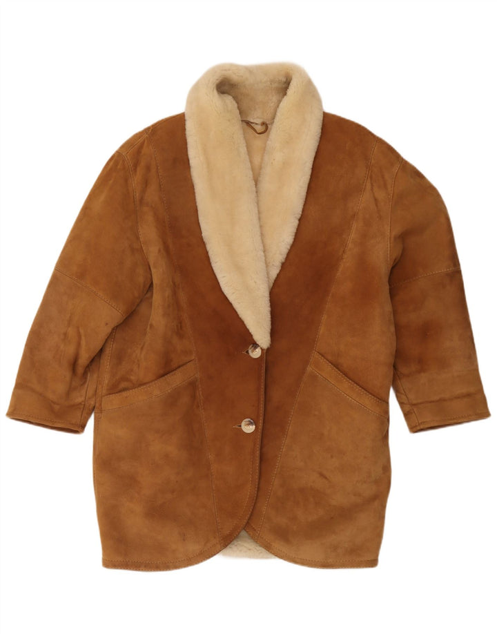 Casaco feminino vintage de corte grande IT 44 Shearling marrom médio