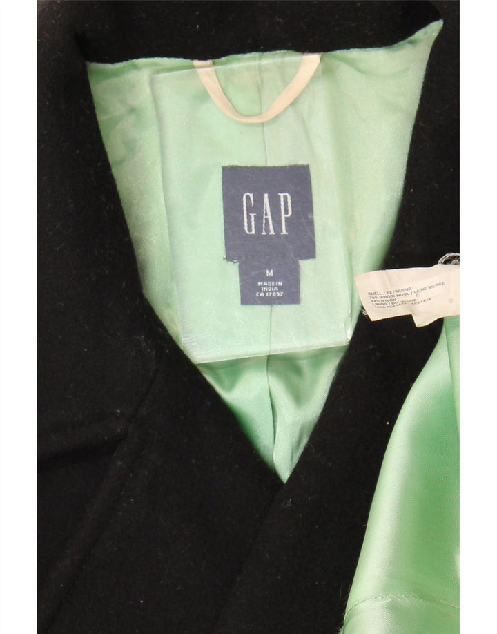 Gap Womens Pea Coat UK 14 Lã Virgem Preta Média