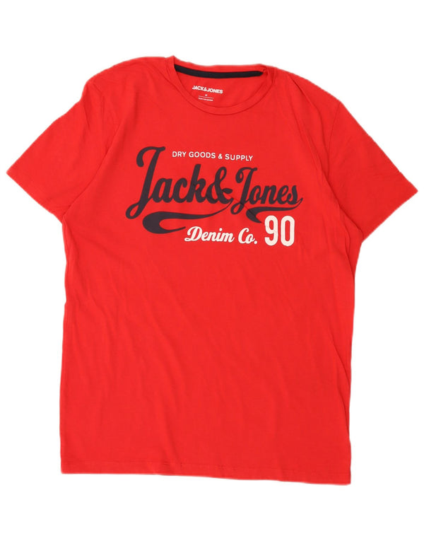 Camiseta gráfica masculina Jack & Jones Top médio algodão vermelho