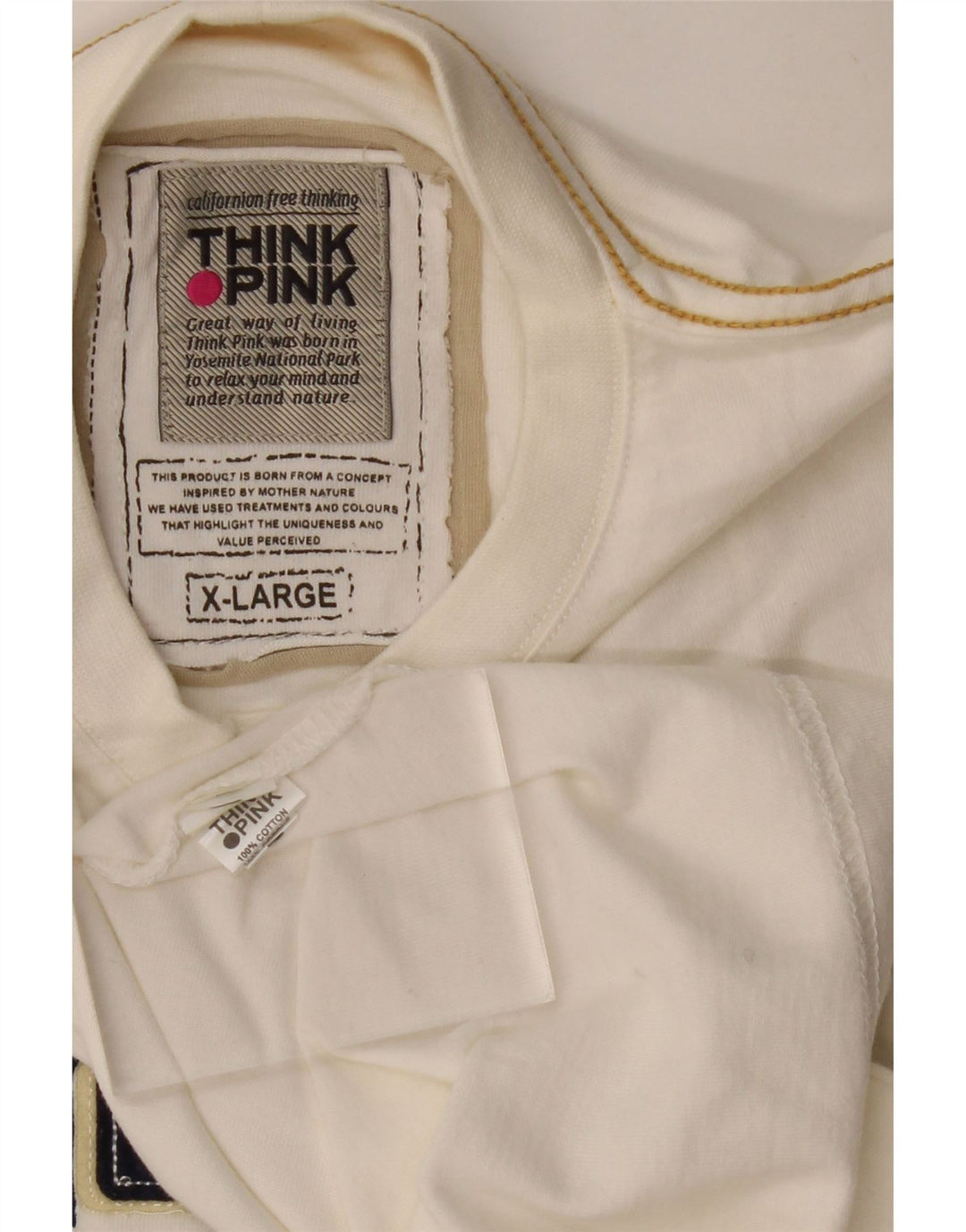 THINK PINK Top gráfico masculino de manga comprida XL de algodão branco