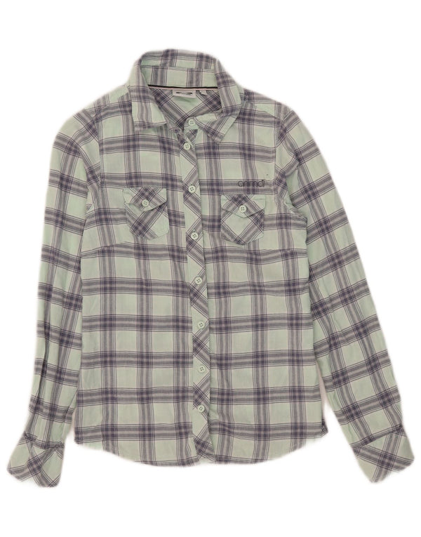 Camisa feminina de flanela Animal UK 6 XS algodão xadrez verde