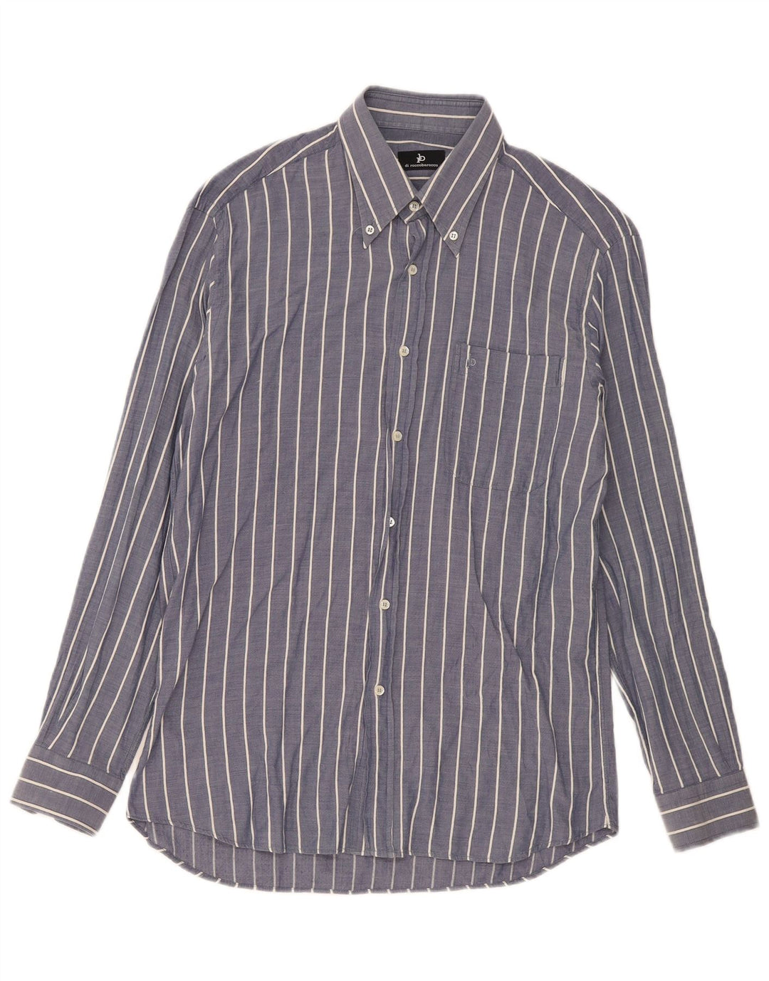 Camisa masculina Roccobarocco tamanho 40 15 3/4 algodão listrado azul marinho médio
