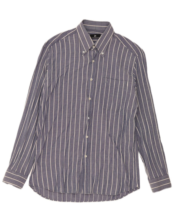 Camisa masculina Roccobarocco tamanho 40 15 3/4 algodão listrado azul marinho médio