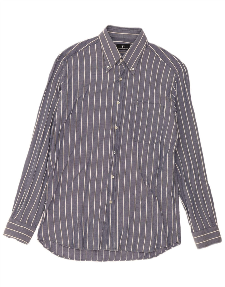 Camisa masculina Roccobarocco tamanho 40 15 3/4 algodão listrado azul marinho médio