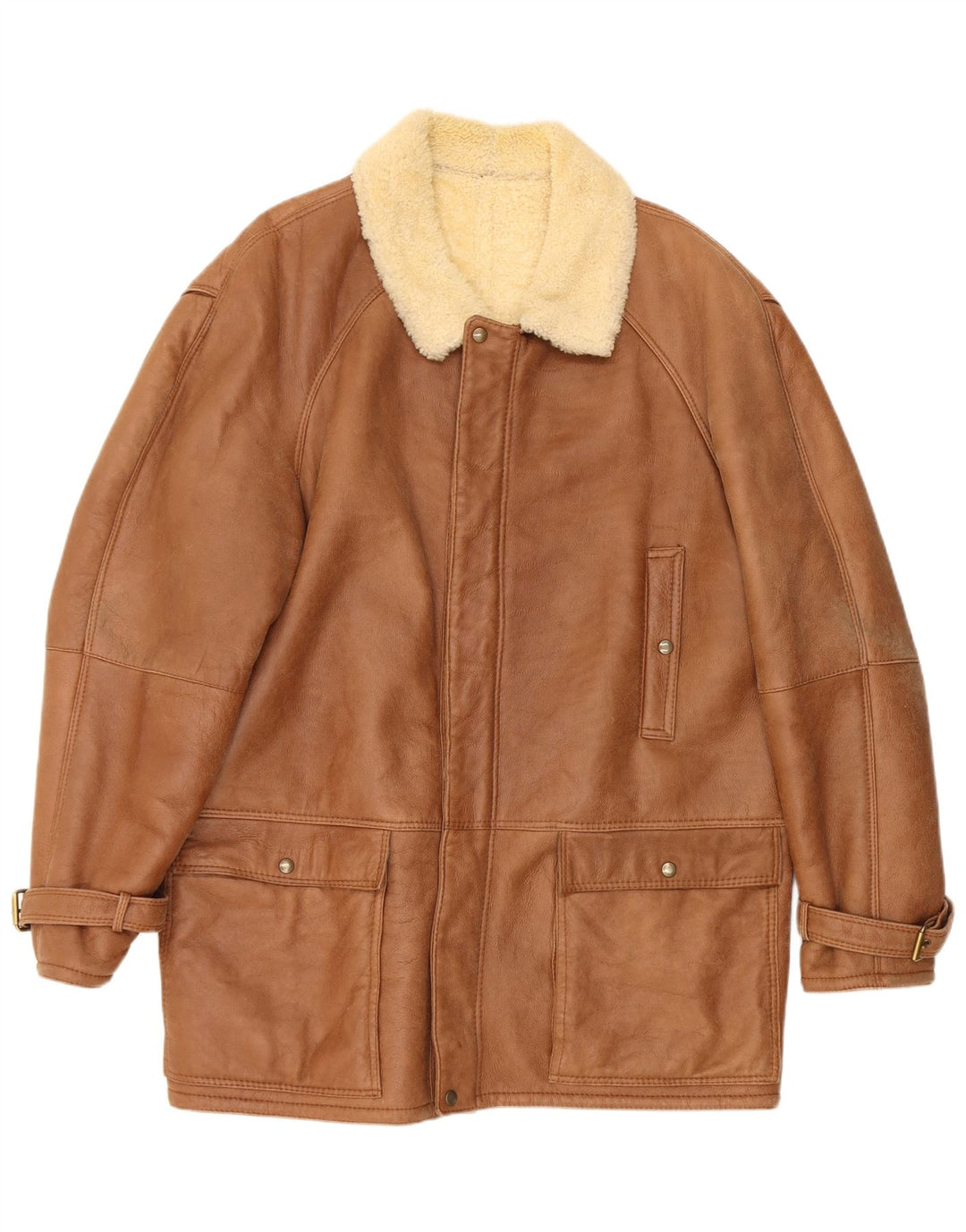 Jaqueta Vintage Masculina de Shearling IT 52 XL Bege Shearling