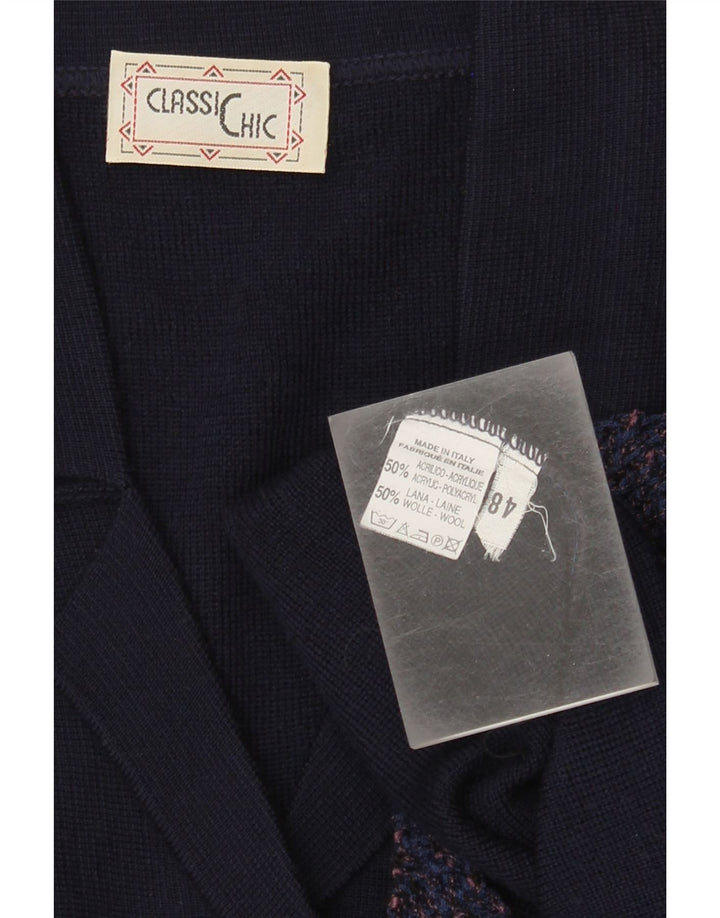 Suéter cardigã feminino vintage IT 48 XL azul marinho acrílico