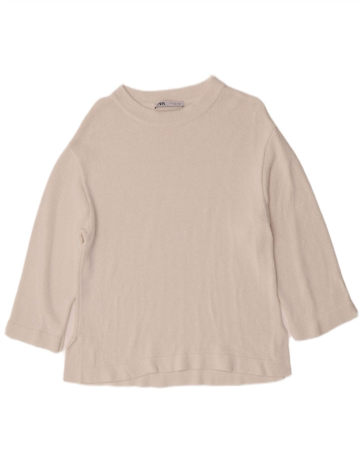 Suéter Zara feminino com gola canoa UK 14 médio branco