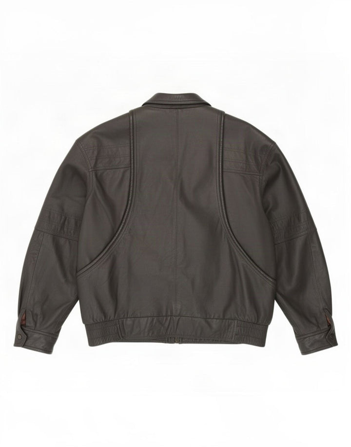 Jaqueta de couro masculina Jeffrey Brownleader UK 40 grande cinza
