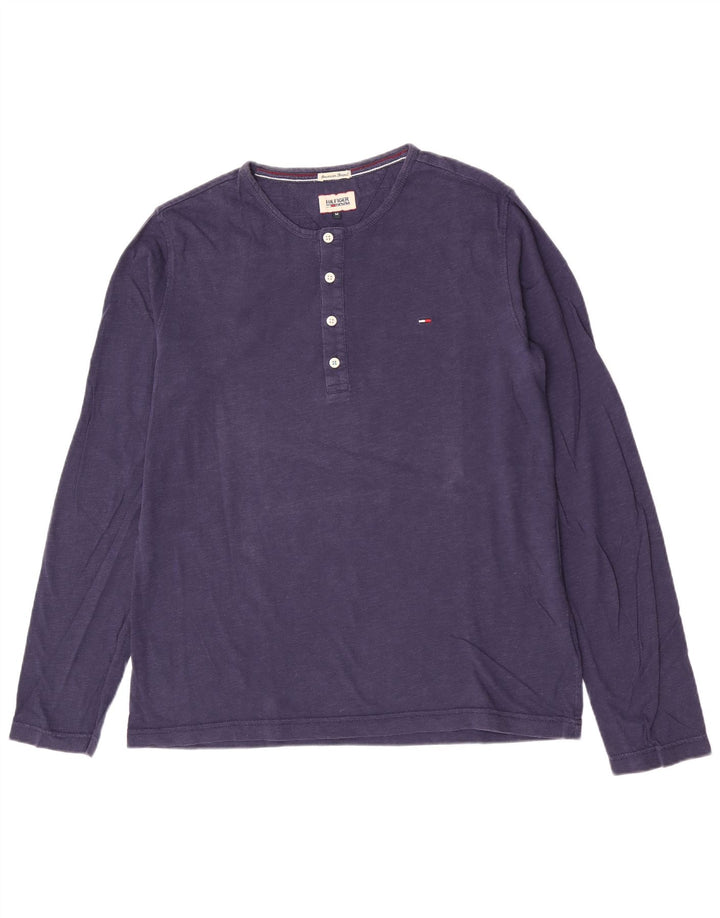 Tommy Hilfiger Masculino Henley Top Manga Longa Médio Algodão Azul Marinho
