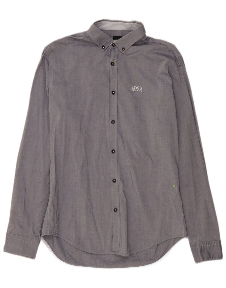 Camisa masculina de ajuste regular HUGO BOSS de algodão azul marinho médio