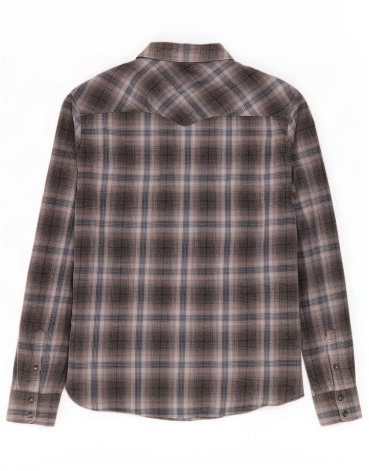 Camisa masculina de flanela All Saints pequena de algodão xadrez cinza