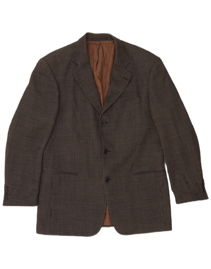 Jaqueta blazer masculina Hugo Boss com 3 botões UE 50 grande lã marrom manchada