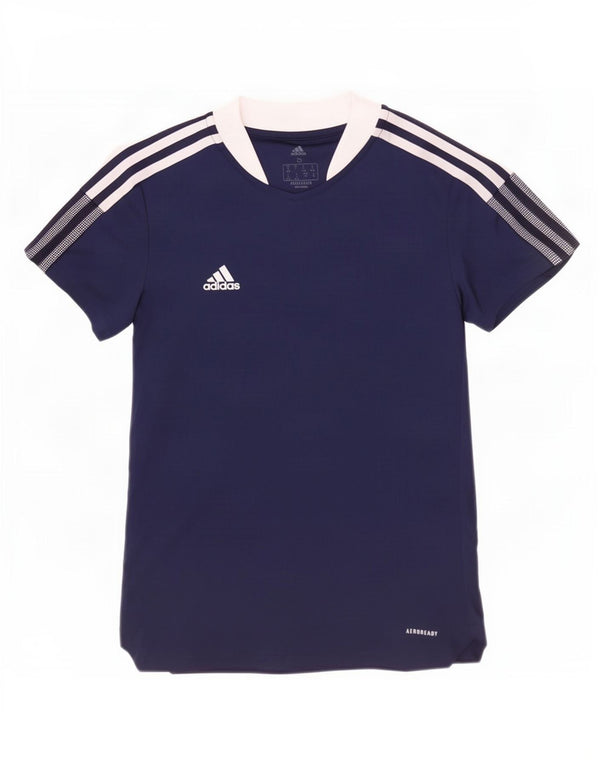 Adidas Womens Aeroready T-Shirt Top Reino Unido 8/10 Pequeno Azul Marinho Colourblock